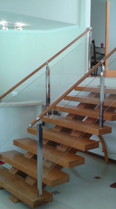 Corrimão de Vidro para Escada de Madeira Preço Casa Verde - Corrimão de Vidro com Botão